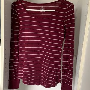 Maroon and White Striped Thermal Sweater